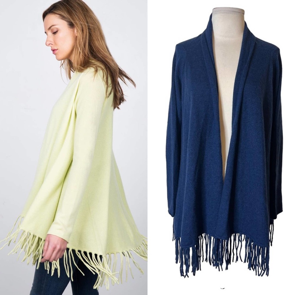 Kinross Cashmere Blue Fringe Cardigan